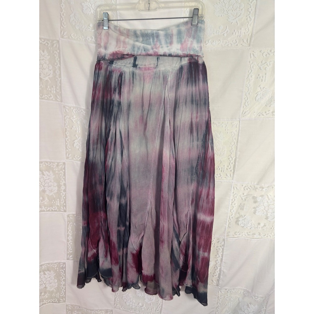 Pink Gray Tie Dye Fairy Grunge Boho Hippie Flowy Maxi Skirt Size S-M - Picture 10 of 13